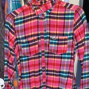 Long sleeve pink hollister flannel